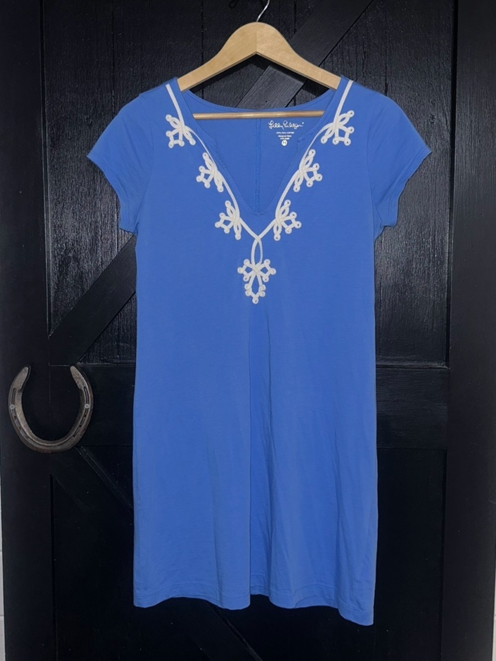 Lilly Pulitzer Brewster V-Neck Pima Cotton Short Sleeve Nautical Mini Dress Sz M